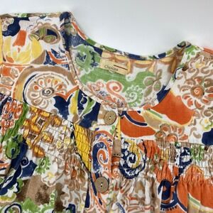 Choices Linen Blouse Women XL Multi Paisley Floral Smocked Button Up